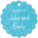 Personalized Persimmon Flower style | Taylor Street Favors Persimmon Flower Scallop Hang Tag In Sky | Taylor Street Favors