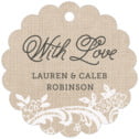 Personalized Burlap & Lace style | Taylor Street Favors Burlap & Lace Scallop Hang Tag In Mocha | Taylor Street Favors