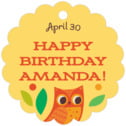 Personalized Woodland Owl style | Taylor Street Favors Woodland Owl Scallop Hang Tag In Sunburst | Taylor Street Favors